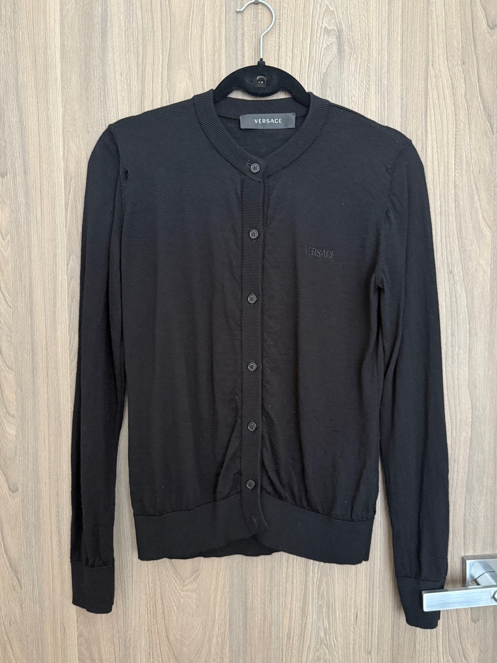 Versace Black Button-Front Knit Cardigan Sweater